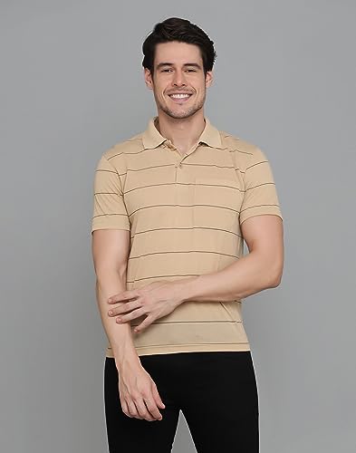 Image of INKKR Men's Striped Polo Neck Cotton Blend Multicolor T-Shirt