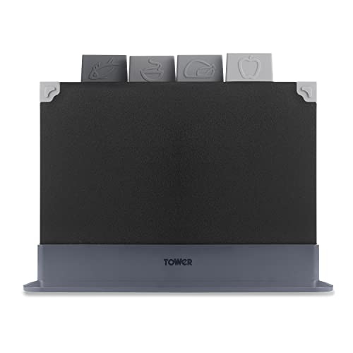 Tower 4 Piece Chopping Board Set with Stand Black T847041