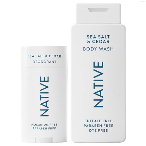 Image of Native Natural Deodorant & Body Wash Bundle for Men Contains Naturally Derived Ingredients, Sea Salt & Cedar Scent, 2.65 oz & 18 oz (Pack of 2)