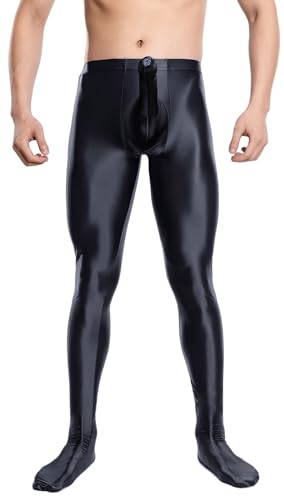 FEOYA Men’s Glossy Footed Tights Stockings Seamless Pantyhose Oil Shiny Underwear Leggings Stretchy Lingerie Pants