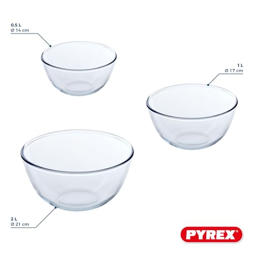 Pyrex – 8023509 – 3 Pieces; Glass Mixing Bowls/Salad Bowl – 0.5 L; 1 L; 2 L – Borosilicate Glass – Heavy Duty – Made in France - Image 3