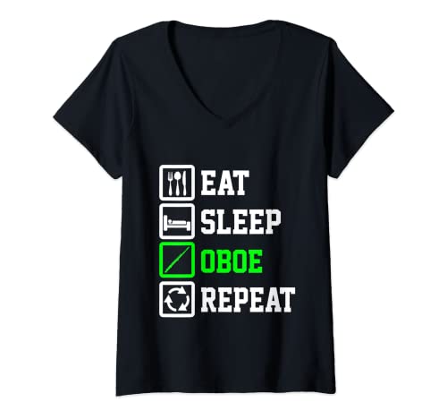 Mujer Comer Dormir Oboe Repetir Divertido Oboe Papá Camiseta Cuello V