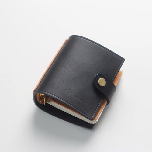 Natmisz: Password Book, A9 Size Leather Binder Password Keeper, 50 Pages Password Notebook Organizer Computer and Internet Address Website Login, Gifts for Home and Office (Black Cover, Gold Rings)