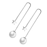 KOMBIUDA Pendientes Largos de Plata con Perlas y Colgante para Mujer Diseño Elegante y Ligero Joyería de Moda para Fiesta y Diario