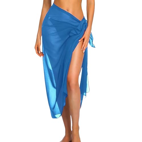 MUNSKT Pareos Playa Mujer, Falda Pareo Bikini Cubiertas Wrap Sarong Translúcida Pareos,Falda Pareo Bikini Cubierta Sarong Vestido Playa de Mujeres de Bañador para Vacaciones (Azul)