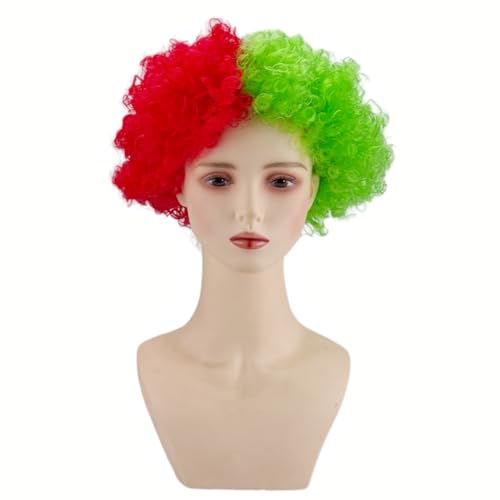 Image of FREE BEAUTY Portugal Flag Colored Afro Wig for Men Women 2026 World Cup Fan Wig Soccer Fans Cheer Hair Blue White Red Afro Wigs for Football Fans for Stadium Party Cosplay (Portugal)