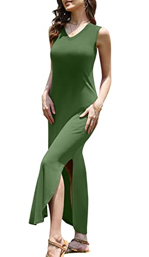 Image of DouBCQ Women's Summer Maxi Casual Sundress V Neck Sleeveless Long Dresses with Pockets