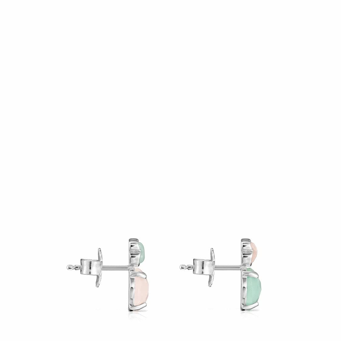 TOUS Pendientes de Plata de Primera Ley para Mujer con Cierre a Presión y Motivo de 1.2cm en Amazonita y Cuarzo, Versátil y Combinable, Colección Mini Color
