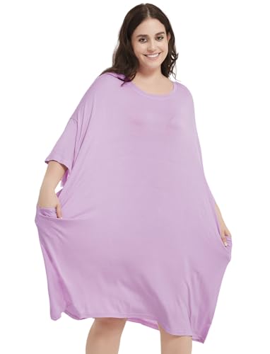 Image of KFUBUO Plus Size Nightgowns for Women Oversized Sleep Tshirts Dress Short Sleeves Sleepwear With Pocket Fit S-5XL