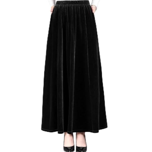 Una línea elegante falda larga de terciopelo para mujer, cómoda y elegante para uso diario (XL negro)