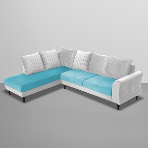 Image of Gratly LHS 4 Seater L Shape Sofa Set for Living Room (Turquise Grey Colour) Premium Fabric Sofa
