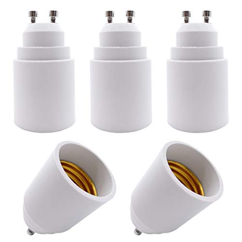 YAYZA! 5-Pack GU10 to E26 E27 Bulb Base Adapter, GU10 Bi-Pin Connector to Medium Edison Screw Light Socket Converter, Heat Resistant Up to 200â„ƒ No Fire Hazard