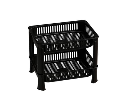 Entisia Multi Layer Storage Rack Stand - Multi Purpose Vegetable Storage Rack, Plastic Space Saving Basket Organizer for Office, Bedroom, Kitchen, Living Room (Black, 2 layer)-picture-17