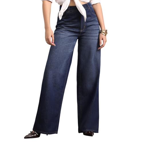 Image of Urbano Fashion Women's High Rise Loose Baggy Fit Washed Jeans Non-Stretchable