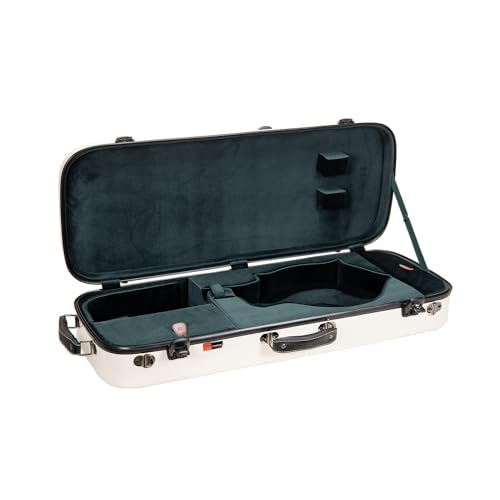 Image of Crossrock Fiberglass Mandolin Case - Oblong for F-Style (Fits Gibson F5) | Milky White Gloss Finish, Forest Green Velvet, TSA Lock, Hygrometer, Backpack Straps - Hard Shell Pro Travel Series