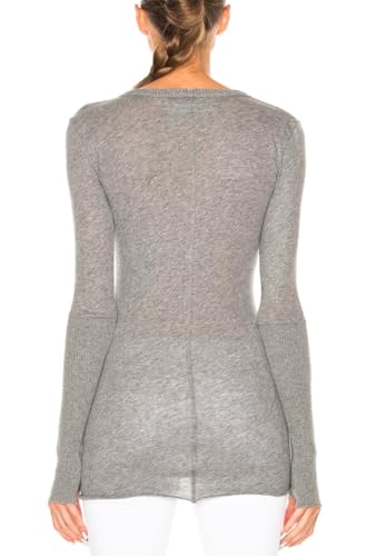 Image of Enza Costa Women's Cashmere Blend Cuffed Crew Top with Thumbholes