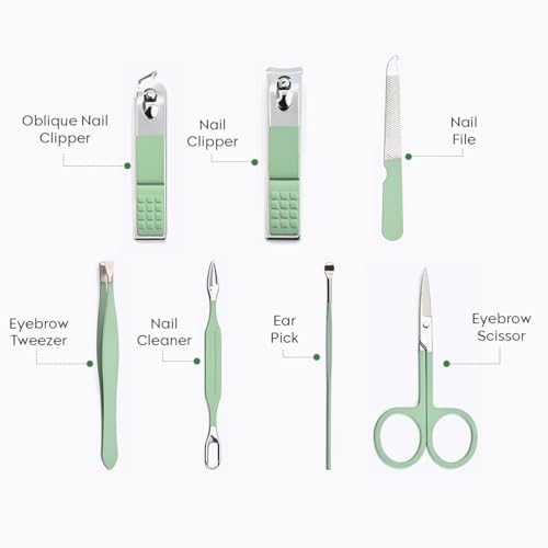 Image of Gleva 7 Pieces Nail Grooming Kit, Stainless Steel Manicure Kit, Nail cutter set, Non Slip Handle, Manicure Pedicure Kit, Nails Tool Personal Care Nail Clipper Kit with Case for Women and Men