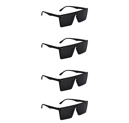 Image of Square Sunglasses for Men & Women UV400 Stylish Flat Top Fashion Black Shades