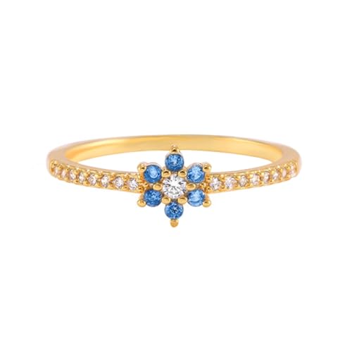 Tolldek Alianzas de oro de 9 K/14 K, flores Eternity Ring Memoirering Parchen Ring, Au375/585 Gold Trauringe mit Topacio & Moissanite Azul Auténtica Joyería, Talla 47-62, Oro amarillo 585 de 14