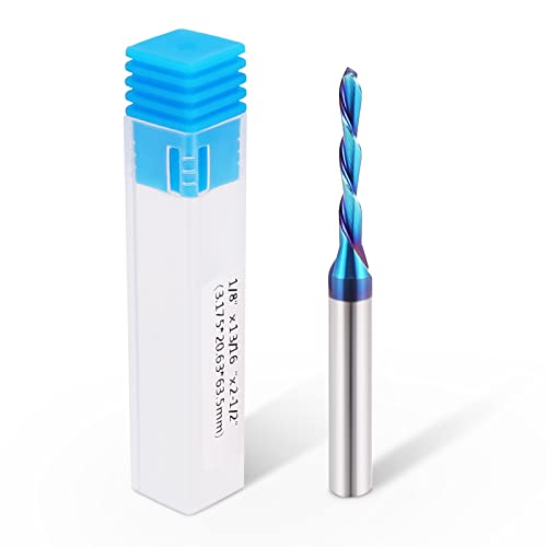 Hqmaster Spiral Router Bits Down Cut 1/4 Inch Shank Solid Carbide Nano Blue Coated Spiral Downcut Cnc Bits End Mill For Wood Cut Carving Engraver (1/8" Cutting Diameter) #TOP6