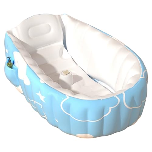 Bañera inflable para bebés, bañera inflable para bebés, azul para y niños pequeños: apta para viajes con reclinación cómoda y soporte seguro para columna de aire.