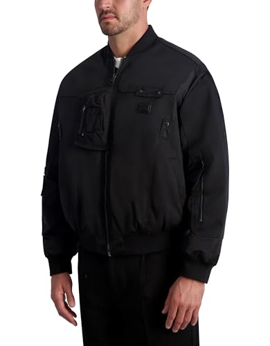 KARL LAGERFELD Men's All Over Patches Long Sleeve Solid Bomber Jacket2