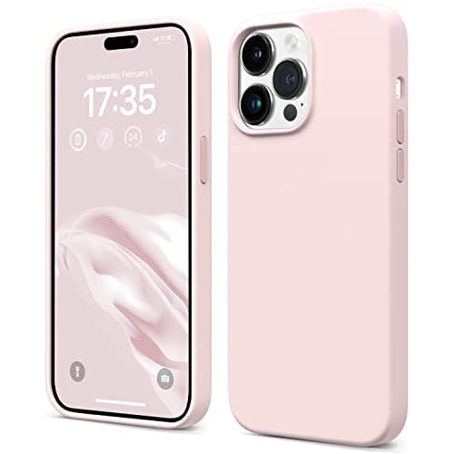 AOTESIER Shockproof Designed for iPhone 14 Pro Case 6.1 inch,[Silicone Slim Series] Rubber Full-Body Protection Bumper Phone Case for 14 Pro with Soft Anti-Scratch Lining, Chalk Pink