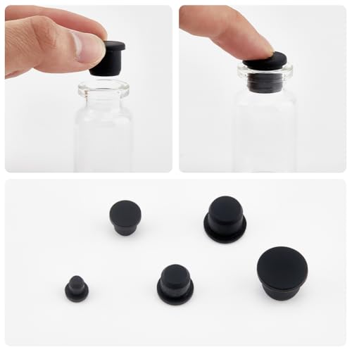 Image of GORGECRAFT 50Pcs 5 Sizes Silicone Stopper for Salt and Pepper Shakers 5.5 /8.3 /10.5 /12.5 /14mm Black Plug Stopper Replacement Insert Hole Plug Round End for Bottles Pipes Flower Pots Home Supplie