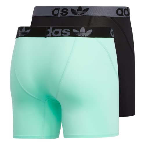 Adidas Originals Men's Trefoil Athletic Comfort Fit Boxer Brief Underwear (2-Pack), Black/Onix Grey/Pulse Mint Green, Medium #TOP4