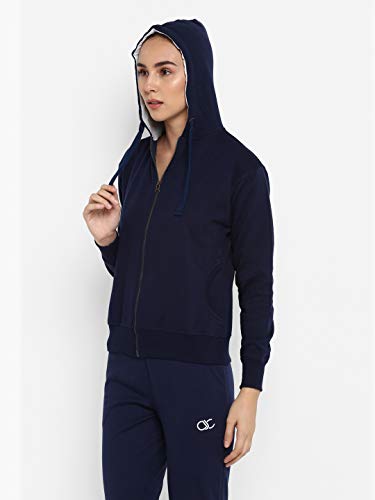 Image of Alan Jones Clothing Women's Solid Zipper Hooded Sweatshirt | Front Zip, Ribbed Hem, Lined Hood, Casual Winter Wear