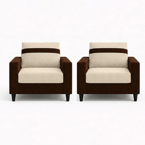 Image of Hakuna Plush Velvet 3 Seater + 1 Seater + 1 Seater Sofa Set | Silken Velvet Upholstery | Golden Legs | Designer Set for Living Room & Office Spaces (Dark Brown - Cream)