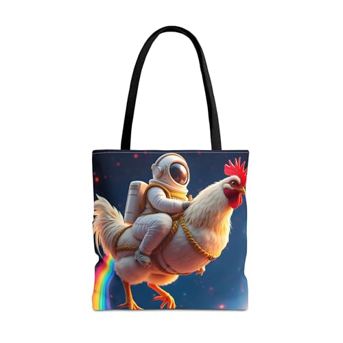 Spaceman Tote Bag, Funny Astronaut Chicken Totes, Silly Rainbow Rooster Bags, Fun Animal Bag to Carry Kids Baby Items
