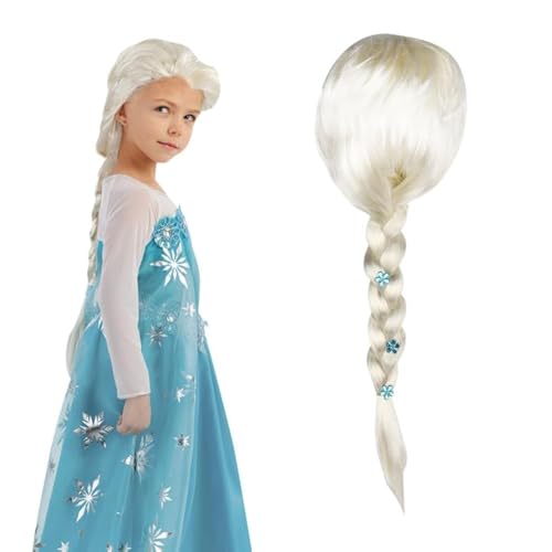 Hojalis Perruque Elsa, Reine des Neiges Enfant, Raiponce, Accessoire Reine des Neiges Fille, Cosplay Carnaval Halloween, Convient aux Enfants âgés de 3 ans Et Plus