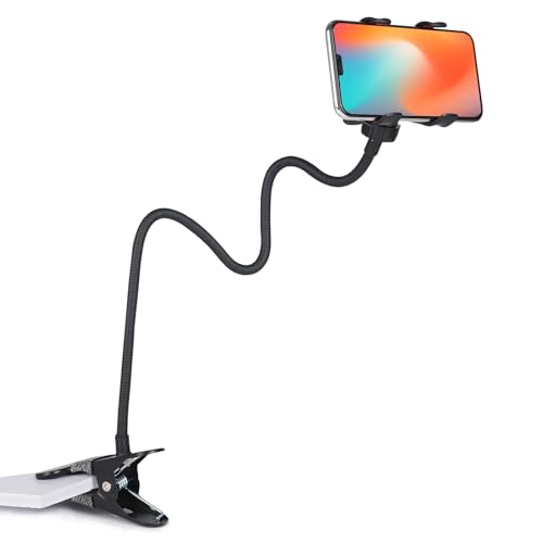 Selfdee Gooseneck Phone Holder for Bed, 360-degree Rotating Adjustable Clip Bracket Clamp Stand for Desk Bedside & Headboard Clamp,Long Arm Mobile Cell Phone Stand Lazy Bracket, for All 4-7” Devices