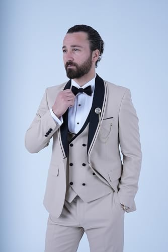 Men's Tuxedo 3 Pieces Suit Single Breasted Wedding Suits for Men Slim Fit Tux Party Prom Suits Blazer Vest Pants Sets2