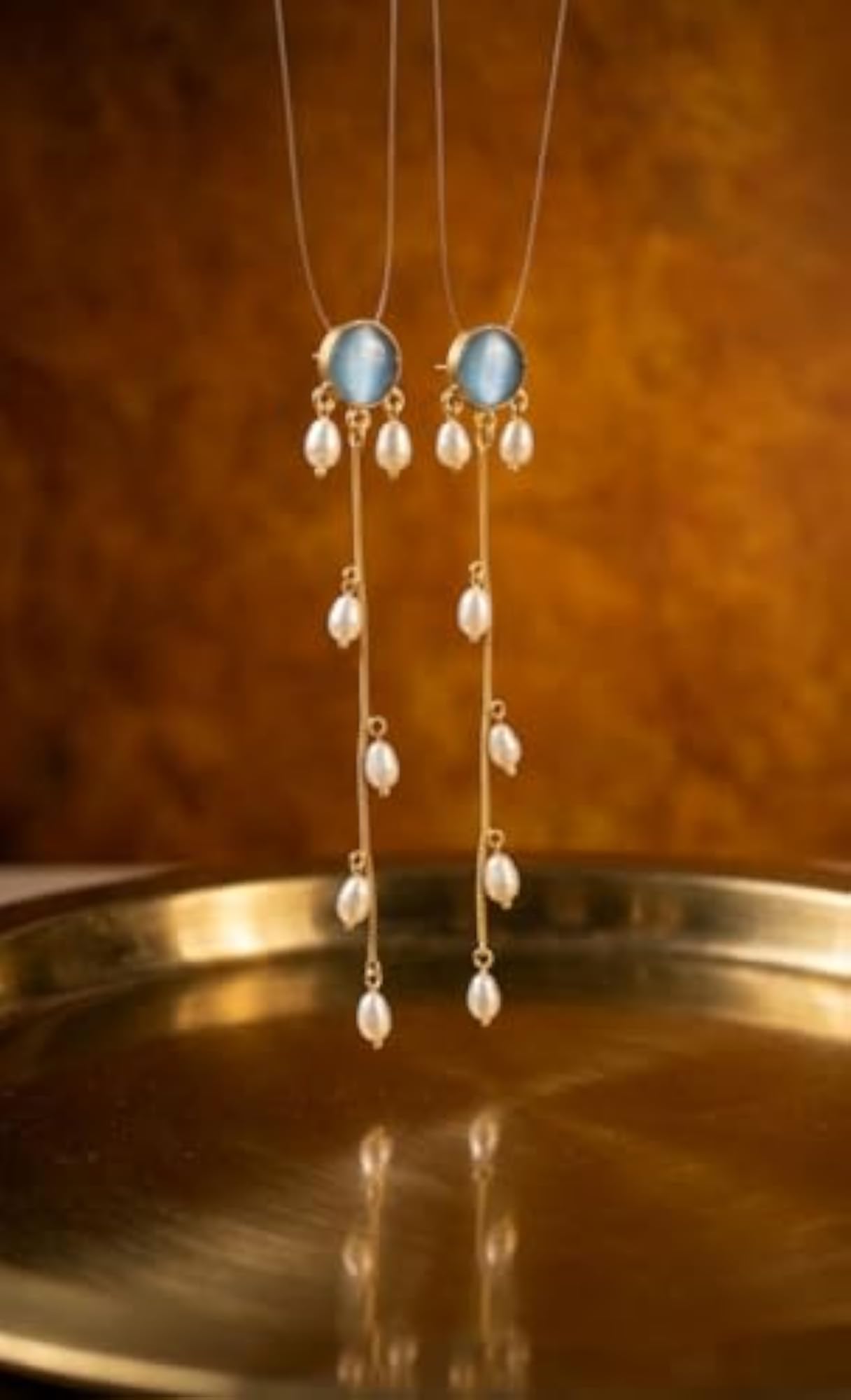 Long Pearl Drop Jhumka Earrings for Women, Gold Plated