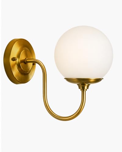 Image of Homesake Antique Brass Wall Sconce with White Pleated Fabric Shade, Vintage E27 Wall Light Fixture, Industrial Gold Wall Lamp for Bedroom, Living Room, Bathroom, Hallway & Home Decor