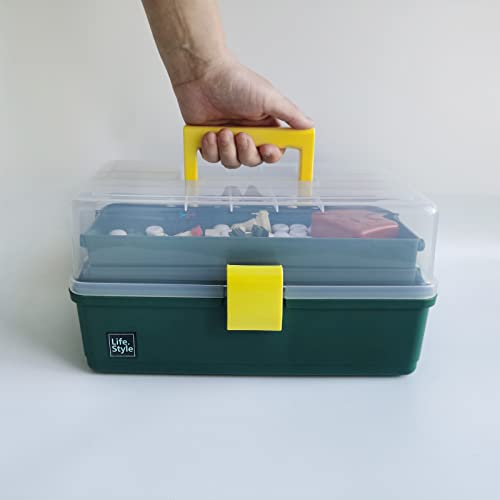 13 inches Craft Organizers and Storage Box, 3-Layers Multifunctional Plastic Sewing Organizing Box with Handle, for Medicine, Art Supply, Makeup, Hair Accessories, Organizer Bins - Image 4