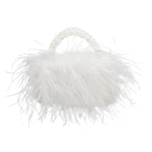Image of Miuco Real Natural Ostrich Feather Beaded Handbags For Women Handmade | Evening Bags Clutch Purse
