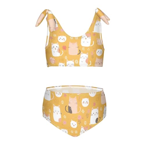KLL Cats Pattern Doodle Cartoon Girls' 2 Piece Bikini Set Beach Bathing Suit Swimwear Adjustable Strap