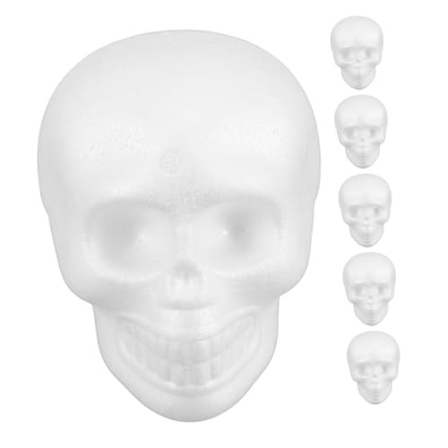 KALLORY 6pcs White Foam Skull Heads DIY Craft Model for Halloween Decorations Scary Hanging Ornaments Creative Projects for Indoor and Outdoor Parties