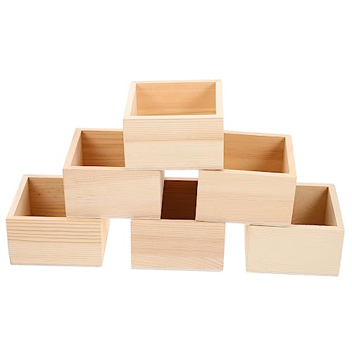 DIYEAH Scatole Portaoggetti Rustiche in Legno Quadrato 6 Pezzi Organizer Per Artigianato Contenitori Portaoggetti in Legno Naturale Grezzo