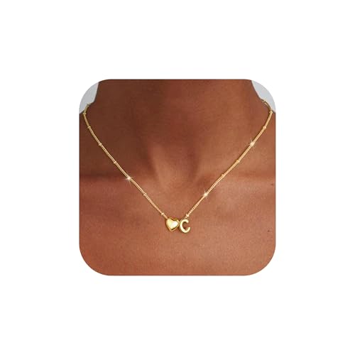 Ursteel Initial Necklaces for Women - 14K Gold Plated Initial Heart Necklace for Women Letter C Necklace Dainty Girls Lockets Necklaces 14K Gold Plated Personalized Jewelry Birthday Gifts