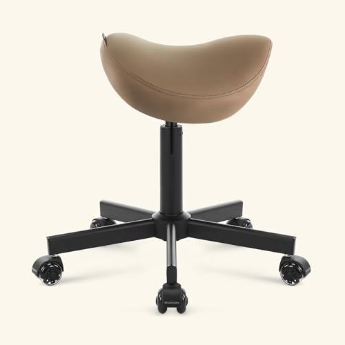 Image of Haku 506 Series Ergonomic Saddle Stool, Adjustable Pneumatic Swivel Rolling Stool with Wheels for Salon, Medical, Spa, Tattoo, Home and Office, Tan