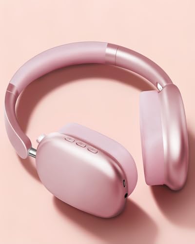Image of Wentronic Y01 Wireless Noise Canceling Headphones Bluetooth 5.3 Over Ear Headphones with Microphone, Hi-Res Audio, 48H Playtime, Foldable Comfortable Earpads,Compatible with iOS,Android,PC, Pink