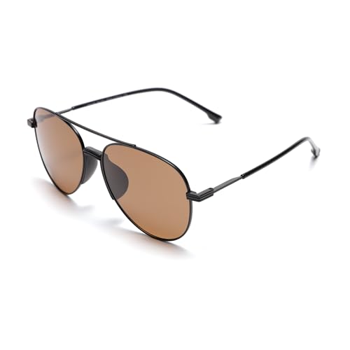 Classic Premium Aviator Sunglasses, Full UV Protection, Black Metal Frame with Brown Polarized Lens2