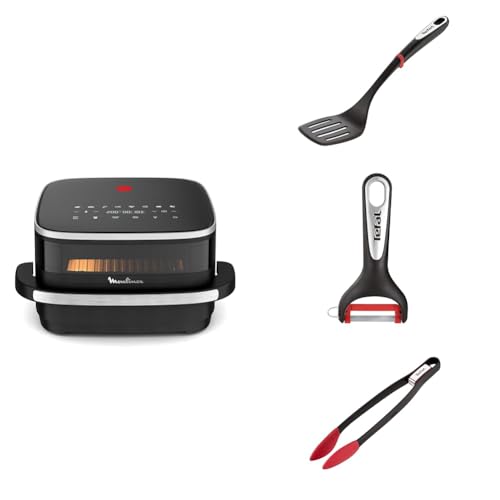 LOT Moulinex air fryer Surface & Pizza 4L, grande surface de cuisson, Fenêtre visualisation, Noir AL4018F0 + 3 ustensiles Tefal - Epluche légumes K2071814 + pince à aliments K2060714 + spatule K20608