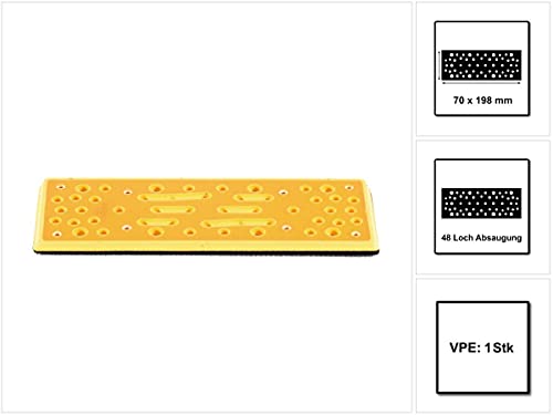 Mirka Schleifschuh Härtegrad Medium + Schutzauflage 70 x 198 mm Klett für Schwingschleifer Mirka DEOS DEOS383CV mit 48 Absauglöcher für staubfreies Schleifen mit Netzschleifmitteln