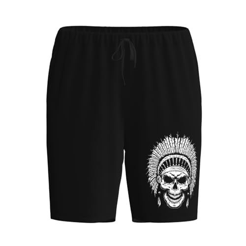 Native American Skull Pajama Shorts for Men, Men's Pajama Bottoms, Sleepwear for Summer2