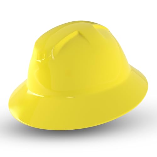 Rugged Blue Defender Full Brim Hard Hat | 6-Point Ratchet Suspension | Safety Helmet Hard Hat | Adjustable Size | ANSI Z89.1 Type 1, Class C, G, and E Certified | High Vis Yellow Hard Hats for Men